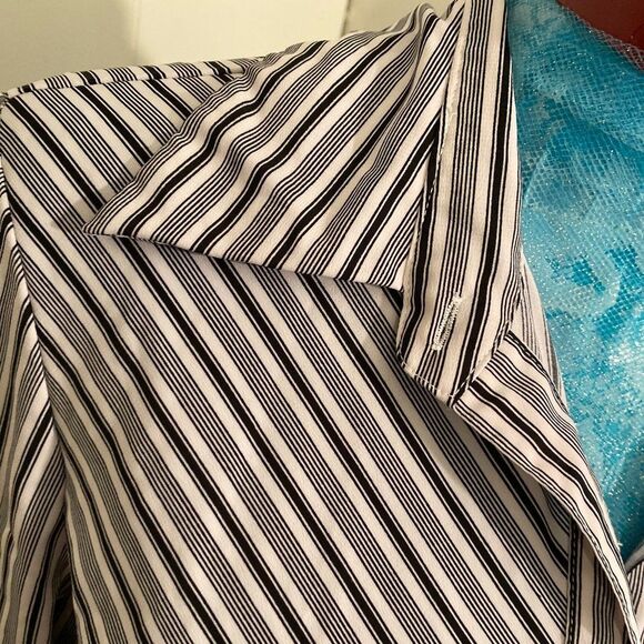 Worthington Stretch Button Up 3/4 Sleeve Stripped Womens Top Size L - Picture 2 of 7